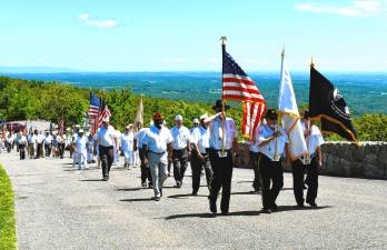 <b>Veterans march up to the New Jersey Veterans Memorial in High Point State Park on Sunday, June 29. (Photos by Maria Kovic)</b>