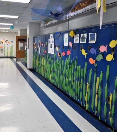 Sea art and information about sea turtles lines the hallways at KRHS Junior High.
