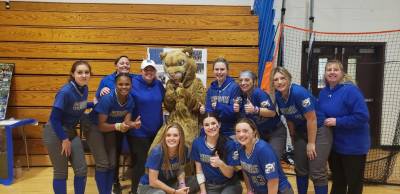 The Kittatinny Regional High School softball team poses with the school mascot. (Photo provided)