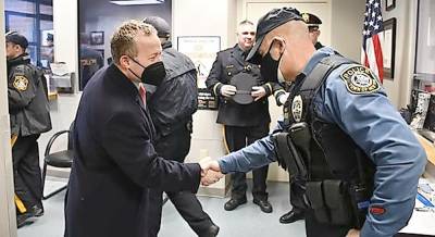 U.S. Rep. Josh Gottheimer at the Newton Police Department on Monday (Photo provided)