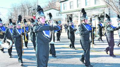 The Kittatinny Regional High School Marching Band participates in the parade.