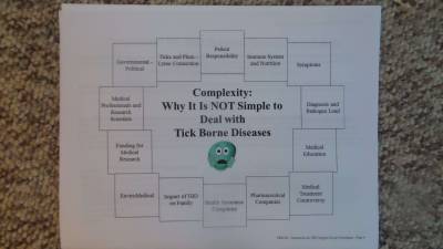 Mikki Weiss showed a chart demonstrating the complexity of tick-borne disease (Photo by Frances Ruth Harris)