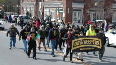 The Oath Keepers march in the Mid-Hudson St. Patrick’s Parade in 2018 (Photo by Ed Bailey)