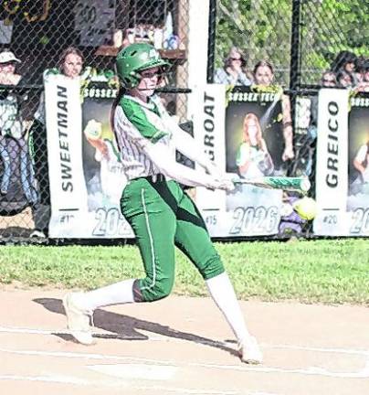 <b>Sussex Tech batter Kaylee Goytil connects with the ball.</b>