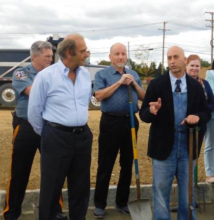 Steve Scro talks to guests at the groundbreaking for Modern Farmer, the Mohawk House owner's latest endeavor, on Tuesday, Sept. 24, 2019. Pictured with Scro. (L-R): Sparta PD Lt. John Lamon, developer Dimitris Prassas, Sussex County Board of Chosen Freeholders Director Herbert Yardley, and Sparta Mayor Molly Whilesmith.