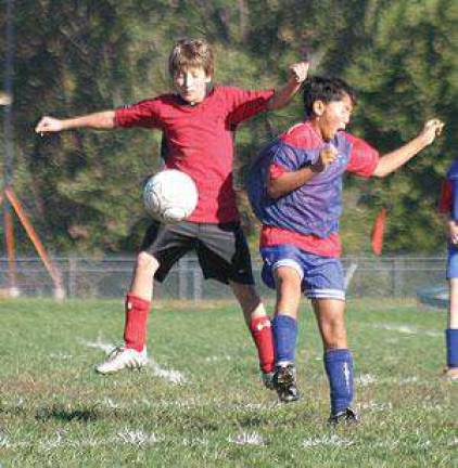 Bobby Artsma of Wantage, left, and Matt Stevens of Byram, compete for the ball during a game on Saturday. Lenape U13 gave up three goals to the visitors, High Point, during the first half. The locals reorganized their defense on the second half and kept H
