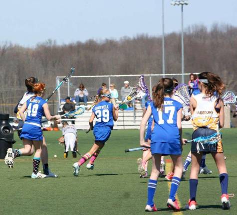 Alexa Shotwell, #29 in the center, in action, is a seventh grader in The Kittatinny Youth Lacrosse Club Photos provided