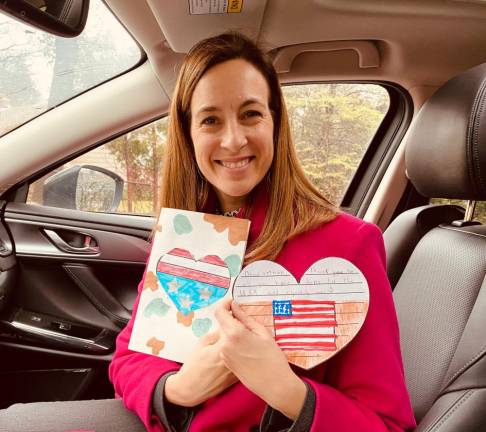 Congresswoman Mikie Sherrill delivers Valentine's Day cards to local veterans.