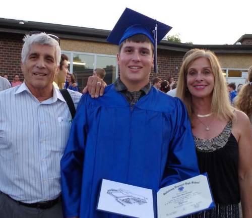 Kittatinny Regional High School graduate Daniel Laemers and his parents.