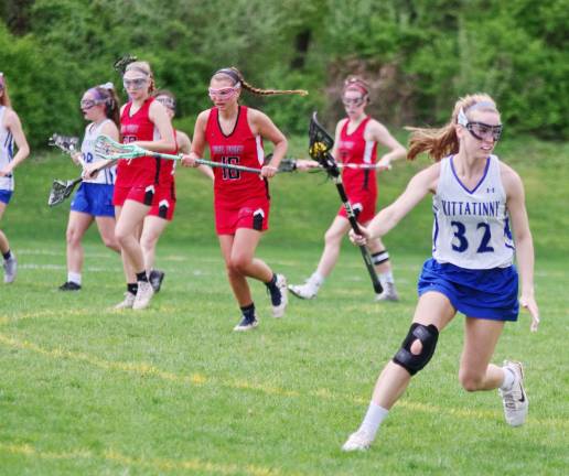 Kittatinny's Carly Rigby is in possession of the ball in the first quarter. Rigby scored two goals.