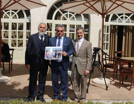 From left, Carlo Bianconi, Norcia Mayor Nicola Alemanno and Nick Cutrone.