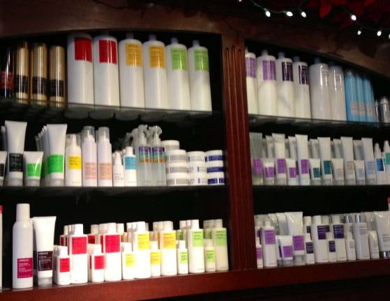 The display of the Arrojo Line of products at the salon.