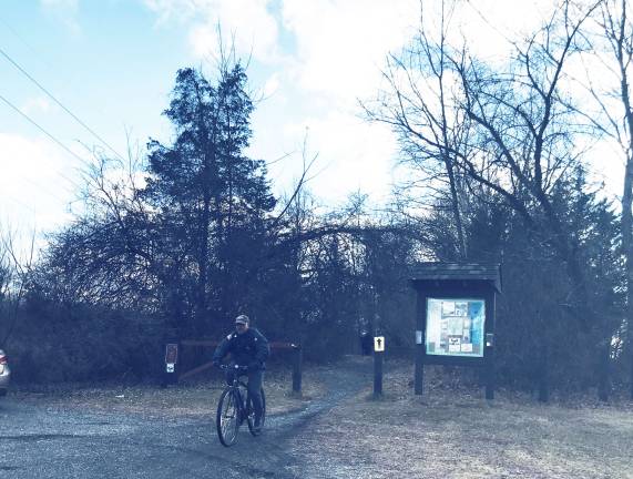 Bike riding on a beautiful Sunday, January 6 along the Sussex County Hiking Trail by Sickles Pond Road.