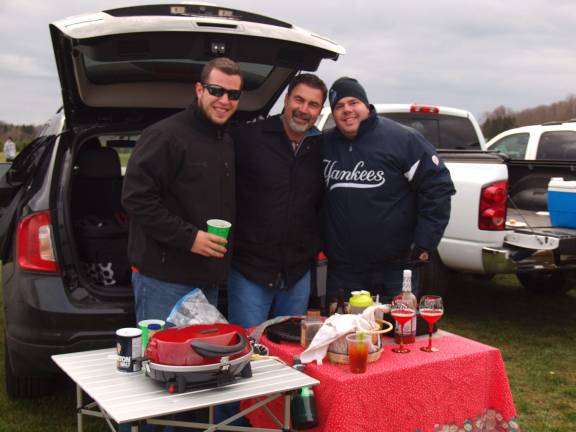 From left Anthony Yeswita of Hasbrouck Heights, Frank Tricarico of Sparta and Dave Smith of Hoboken at the DeGasperis Family and Friends Christmas Tree Cutting Tailgate Party.
