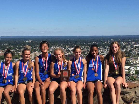 The Kittatinny Regional High School Girls Cross Country Team won the prestigious Passaic Coaches Invitational on Saturday. This is the first time the team has one it in over 10 years. From left to right: Dystany Fontenilla, Ali Schutte, Mollie Ankrom, Bridgett O'Keefe, Emily Ward, Destany Paris and Emily Schindler. Photos by Laurie Gordon