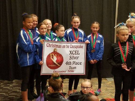 Fourth place at Christmas on the Chesapeake, from left: Lily Kucks, Melissa Towey, Karen Massbach, Kacy Biddiscombe, Kate Sutphen, Danielle Bruce and Emily Harms