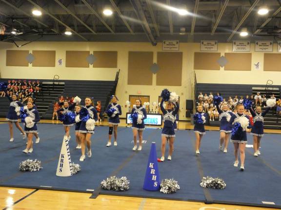 The Kittatinny Regional High School varsity cheerleaders perform. Kittatinny won first place in the Varsity Game and Varsity Small categories.
