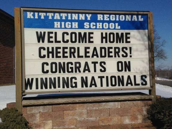 The marquee in front of Kittatinny Regional High School welcomes the team home from its victory.