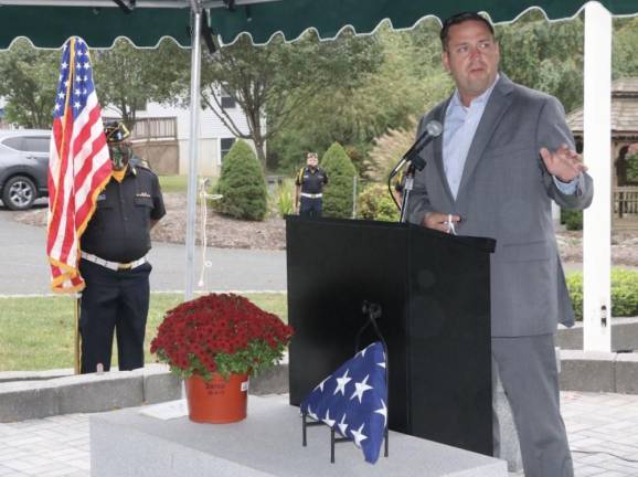 County Executive Steven M. Neuhaus speaks at last year’s “Veterans Memorial Day” event. Provided photo.