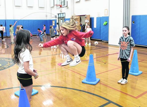 Students jump rope in the Kids Heart challenge.