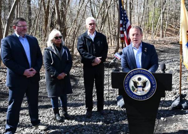 Gottheimer last month at the future site of the park-and-ride station for the Lackawanna Cut-off railway.