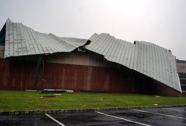 <b>A portion of the roof at the YMCA in Hardyston was damaged during Saturday’s Nor’easter.</b>