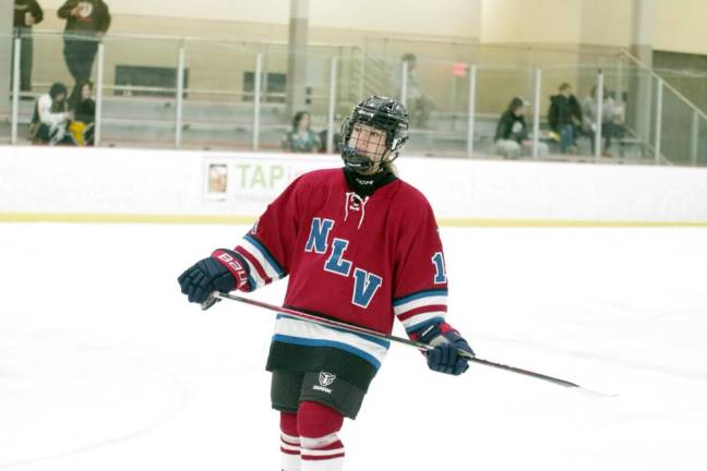 Newton/Lenape Valley's Kayla Latham warms up on the ice before the start of the game.