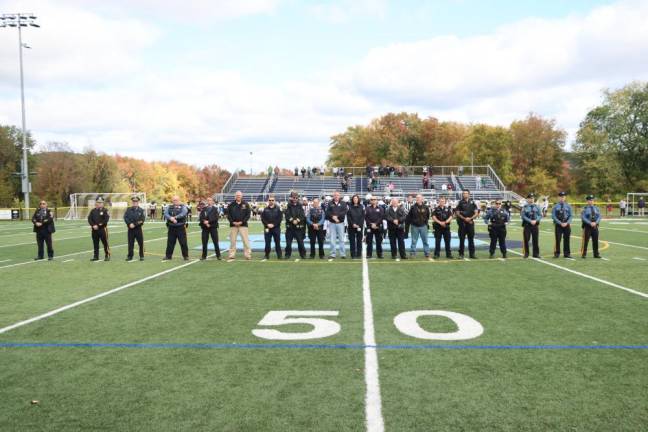 First-responders are honored before the Skylanders game Sunday, Oct. 15 at Sparta High School. (Photo by Dave Smith)