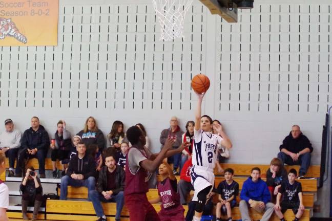 Sparta's Andrew Romano goes airborne during a shot.
