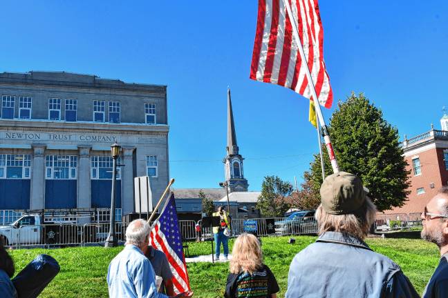 A speaker during the rally on the Newton Green.