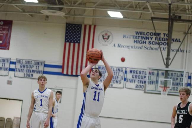Kittatinny's Justin Dube aims the ball from the free throw line in the fourth quarter. Dube scored 3 points.