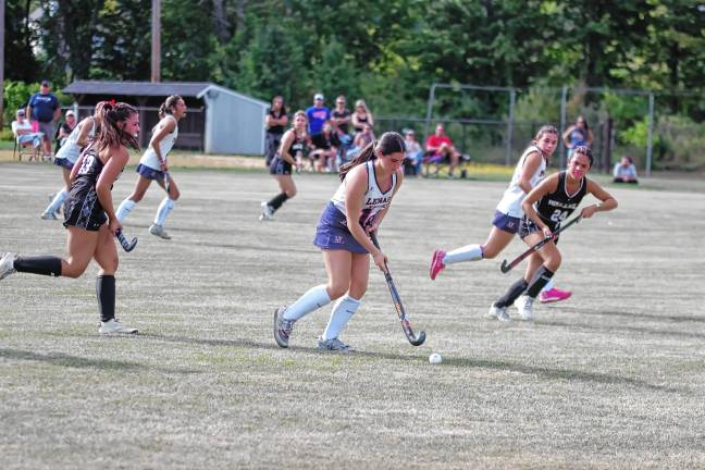 Lenape Valley's Zoey De Oliveira steers the ball. She made two assists.