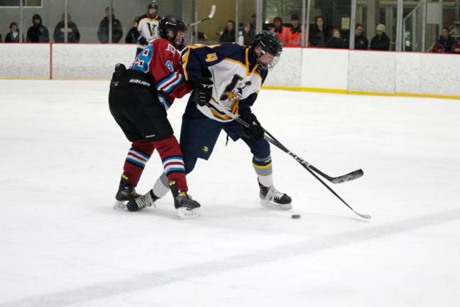 Players clash over the puck.