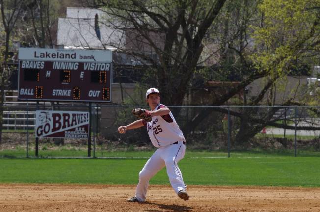 Newton pitcher Cole Van Luvender throws a pitch. Van Luvender threw six scoreless innings and earned the victory.