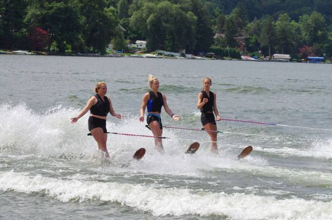 Trio of Lake Mohawk Ski Hawks practice on the lake.