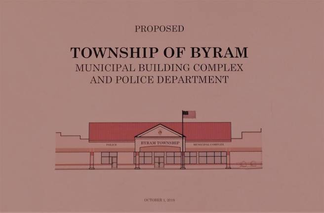 The proposed exterior and floor plan for a new Byram municipal complex as part of the ShopRite Plaza on Rt. 206 in Byram.