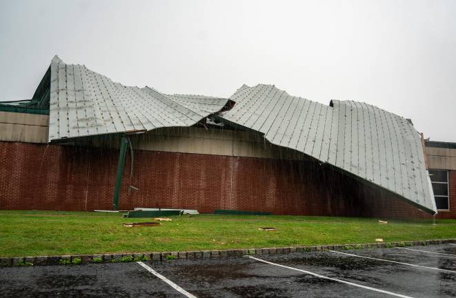 <b>A portion of the roof at the YMCA in Hardyston was damaged during Saturday’s Nor’easter.</b>