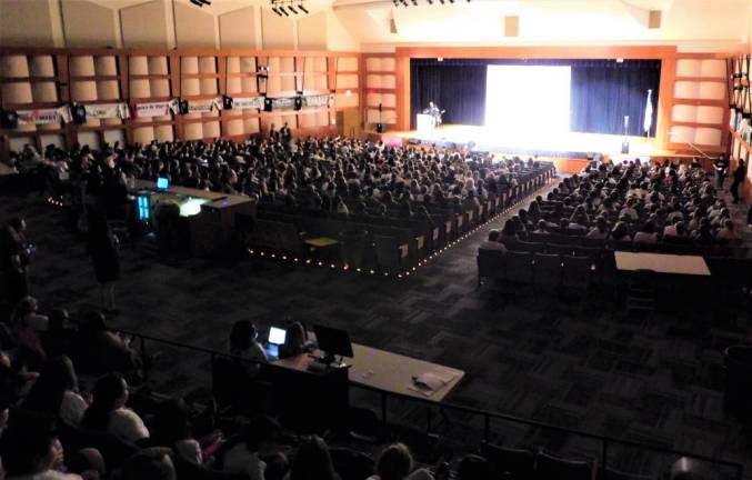 Hundreds of area middle schoolers pack the Sparta High School auditorium for the 18th Annual Middle School Positive School Climate Summit on Friday, Oct 25, 2019.