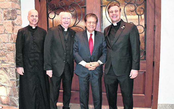 Fr Ed Rama, Former Pastor, Msgr Bill Stober, Former Pastor, Judge Andrew Napolitano, master of ceremonies and parishioner, and Father Phillip Michael-Tangorra.