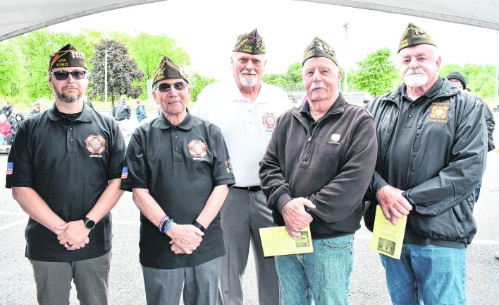 Veterans Jamie Shrope, Joseph Moaco, Commander Franklin Smith, Tom Armstrong and Greg Vough, all of VFW Post 5360 pose for a photo.