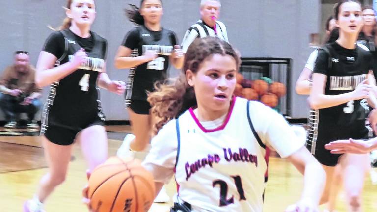 Lenape Valley's Zoey Rosario handles the ball during a fast break play. Rosario scored 7 points.
