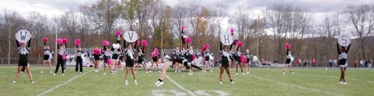 The Wallkill Valley Regional High School cheerleaders perform during halftime.