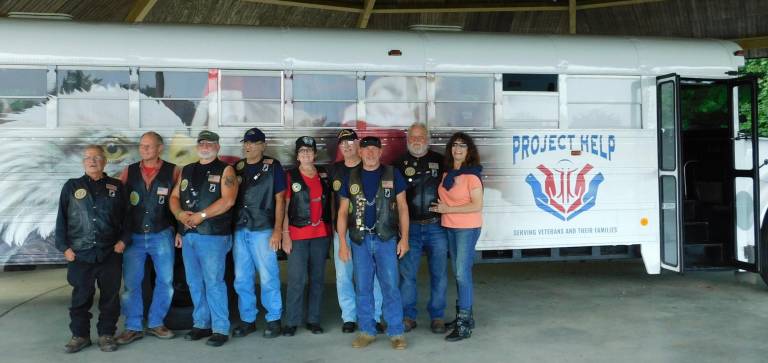 American Legion Riders from Post 157 in Branchville were part of a motorcycle escort for the Project Help mobile closet for veterans at the bus's official unveiling on Tuesday, Sep 10, 2019 at Sussex County Community College in Newton.