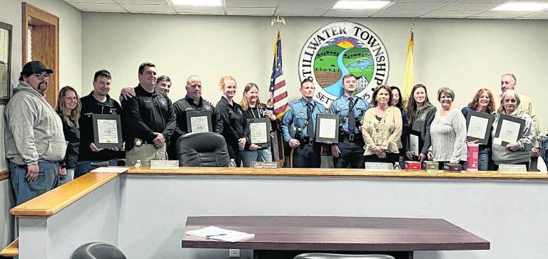 The township of Stillwater honored those involved, including Office of Emergency Management Lisa Chammings, Hound Hunters of New Jersey, town of Newton Animal Control Officers, Wantage Township Animal Control, the New Jersey state police, the Sussex County Sheriff's Dept. and Office of Emergency Management and the Stillwater Fire Dept. in a recent rescue of dogs that were dumped in the township.