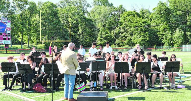 The Lenape Valley Regional High School band plays.