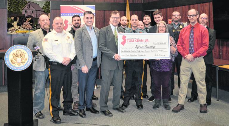 Sussex County Commissioner David Silverthorne, Sheriff Mike Strada, Sussex County Commissioner Chris Carney, Assemblyman Mike Inganamort, Congressman Tom Kean, Jr., Byram Police Chief Thomas Dellicker, Councilman Richard Proctor, Councilwoman Cris Franco, Mayor Alexander Rubenstein, and Byram Officers.