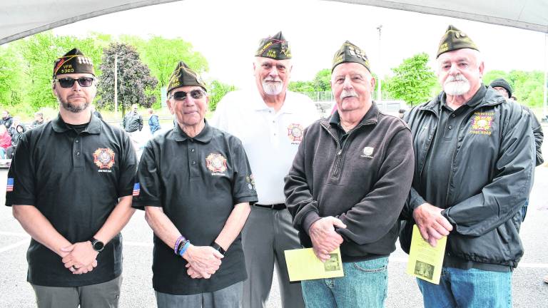 Veterans Jamie Shrope, Joseph Moaco, Commander Franklin Smith, Tom Armstrong and Greg Vough, all of VFW Post 5360 pose for a photo.