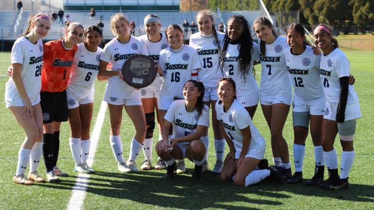 <b>Sussex County Community College women’s soccer team after winning at regionals Nov. 1.</b>