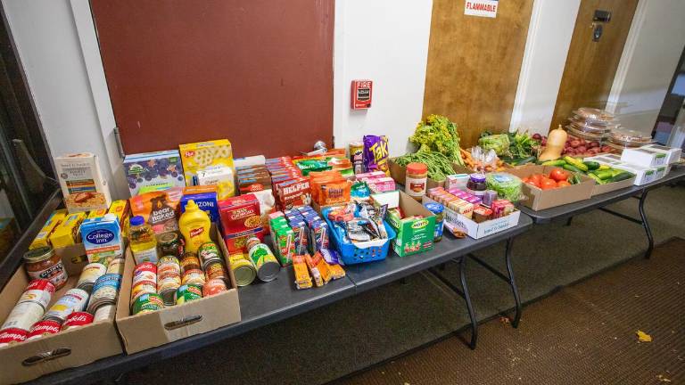 An “extras” table available to recipients picking up at the Warwick Ecumenical Food Pantry located at the Warwick United Methodist Church on Thursday, Nov. 6. Photo: Aja Brandt