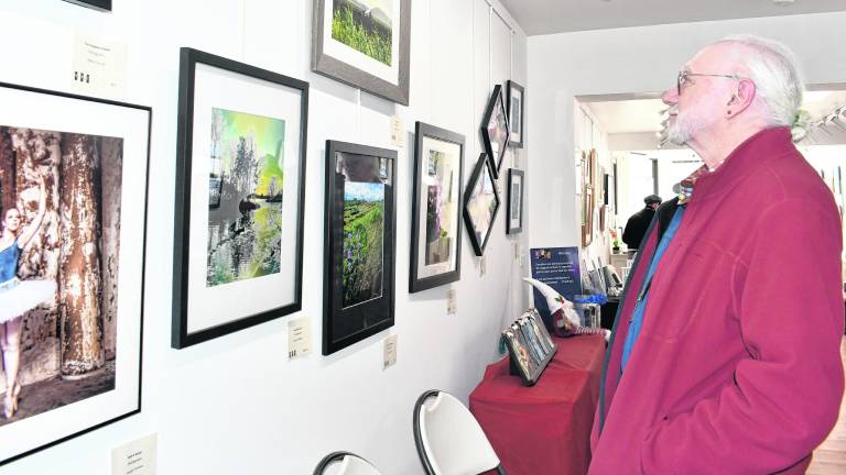 <b>George Lightcap of Hardyston looks at artwork.</b>